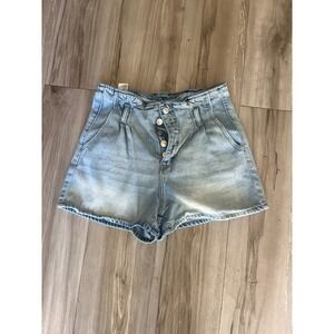 American Eagle Outfitters Mom Shorts Womens 8 Blue Denim Paperbag High Waisted